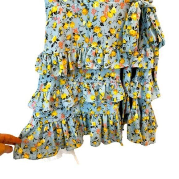 NWT Lulu’s | Feeling Butterflies Light Blue Floral Tiered Mini Dress Size Large - Picture 6 of 15